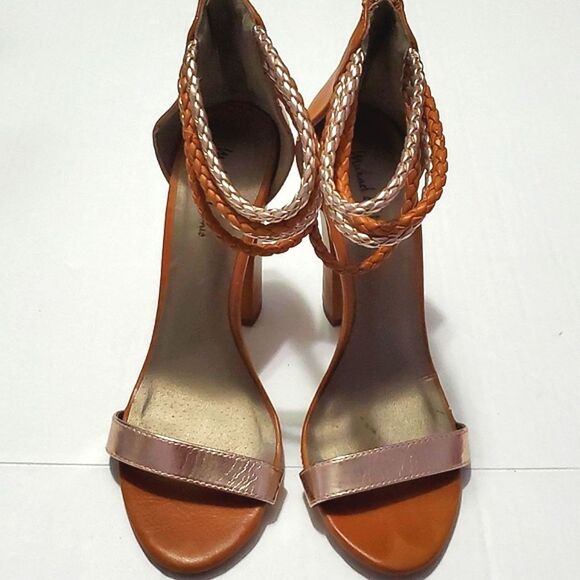 Michael Antonio Almond & Metallic Gold Chunky Heeled Strappy Sandals - Picture 2 of 15